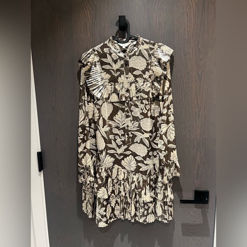 Ted Baker Alyvia Ruffle Detail Mini Long Sleeve Shirt Dress Taupe Size 1